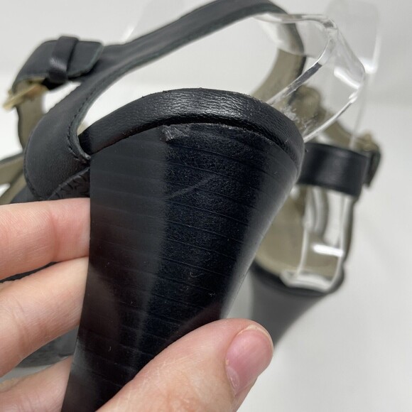 Tahari Mickey High Heel T-Strap Sandals Black Leather Ankle Strap Size 7.5 - Picture 9 of 12